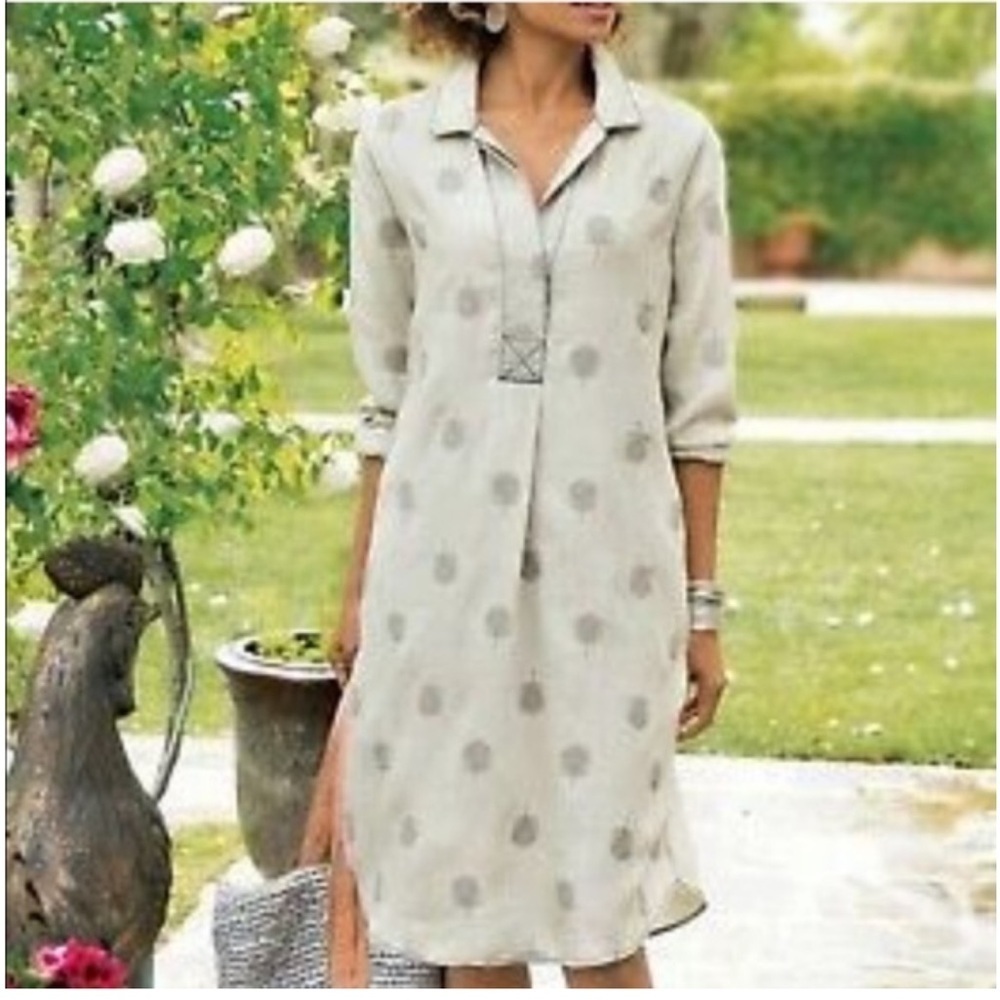 Soft Surroundings Gray Peacock Feather Embroidered Tunic Shirt Dress XS